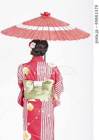 A Woman In A Yukata With An Umbrella Stock Photo A Woman In A Yukata With An Umbrella Stock Photo