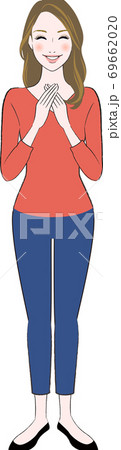 笑顔でホッとしている女性のイラスト 69662020