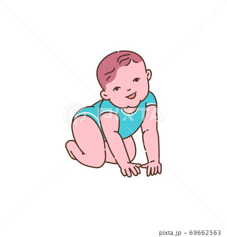Infant child crawling on hands and knees, sketch vector illustration isolated. 69662563
