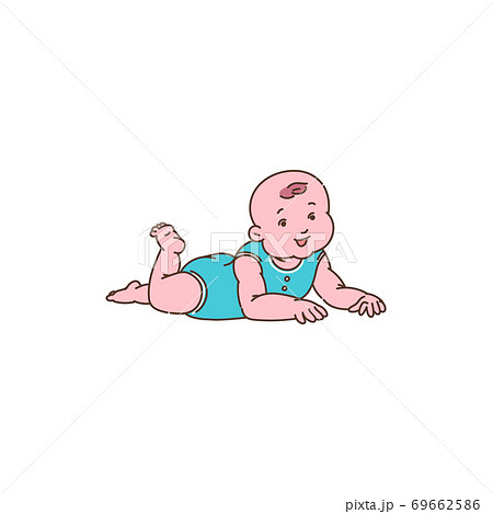 Cute baby cartoon character lies on stomach sketch vector illustration isolated. Cute baby cartoon character lies on stomach sketch vector illustration isolated. 69662586