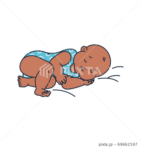 Asleep cute sweet child lies on his side, sketch vector illustration isolated. Asleep cute sweet child lies on his side, sketch vector illustration isolated. 69662597