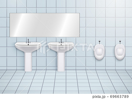 WC restroom with washbasins and urinals 69663789