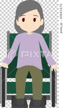車椅子に座る可愛いシンプルな可愛いおばあちゃんのイラストのイラスト素材