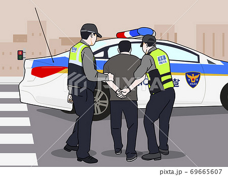 Concept of the role of the police. Police characters are doing various works 005 69665607