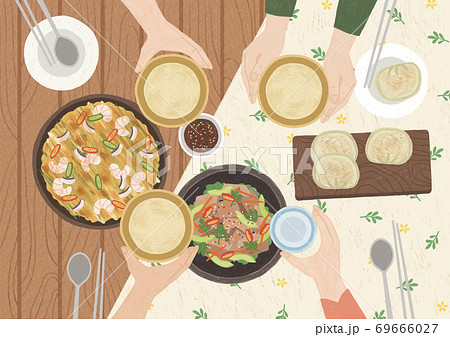 Delicious asian cuisine in flat design top view illustration 009 Delicious asian cuisine in flat design top view illustration 009 69666027