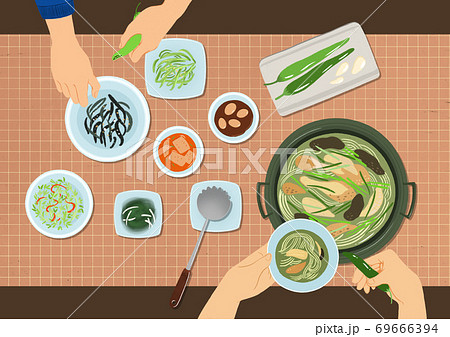 Delicious Korean cuisine in flat design top view illustration 010 69666394