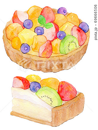 Fruit Tart Watercolor Illustration Stock Illustration