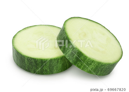 Fresh slice zucchini isolated on white background with clipping path and full depth of field Fresh slice zucchini isolated on white background with clipping path and full depth of field 69667820