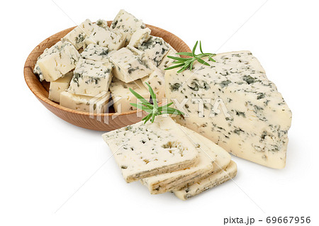 Blue cheese with rosemary isolated on white background with clipping path and full depth of field. Blue cheese with rosemary isolated on white background with clipping path and full depth of field. 69667956