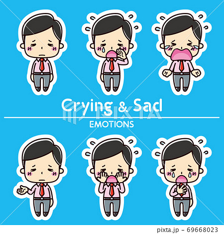 男性の表情セット 泣く 悲しいのイラスト素材