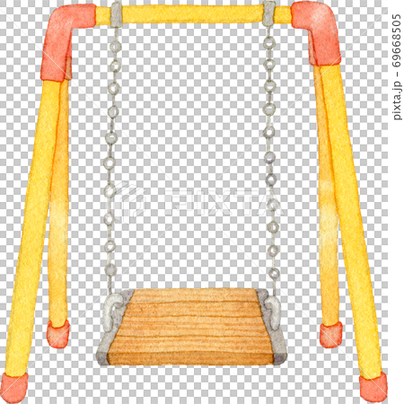 一人乗りの黄色いブランコの水彩イラスト 69668505