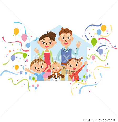 家族　家シルエット　フェア　紙吹雪 69669454