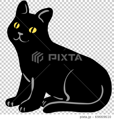 座っている黒い猫のシンプルなイラストのイラスト素材