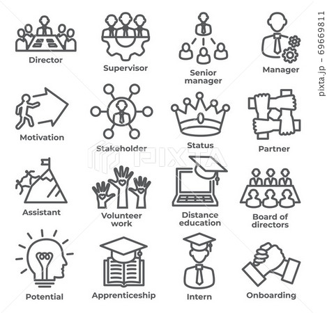 Leadership line icons on white background Leadership line icons on white background 69669811