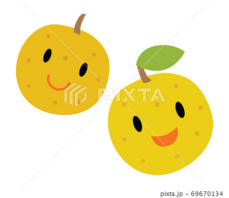 かわいい2つの梨のキャラクターのイラスト素材