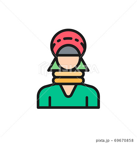 Hill tribe woman in Thailand, hmong northern tribe flat color line icon. 69670858