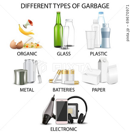 Types of garbage, vector realistic isolated illustration Types of garbage, vector realistic isolated illustration 69670971