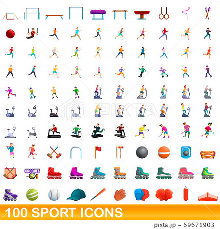 100 sport icons set, cartoon style 100 sport icons set, cartoon style 69671903