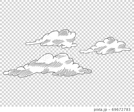 Hand drawn cloud in cartoon style. Doodle sky sketch. Coloring design element. Vector illustration on transparent background 69672783
