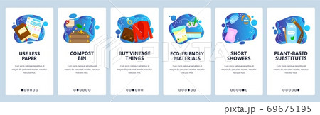 Eco lifestyle, environment protection, save nature. Mobile app onboarding screens, vector website banner template. Eco lifestyle, environment protection, save nature. Mobile app onboarding screens, vector website banner template. 69675195