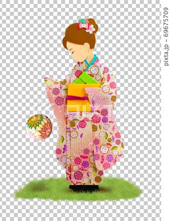 毬付きをしている振袖姿の女の子 ペーパークラフト 毬付きをしている振袖姿の女の子 ペーパークラフト 69675709