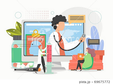 Online doctor consultation, virtual doctor visit, vector flat illustration 69675772