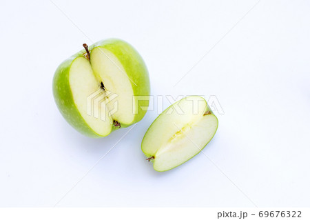 Green apples on white background. Copy space Green apples on white background. Copy space 69676322