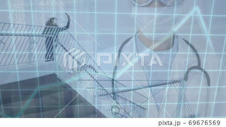 Digital illustration of a doctor with a mask over a woman standing on a bridge, taking a selfie Digital illustration of a doctor with a mask over a woman standing on a bridge, taking a selfie 69676569