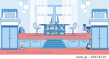 Teenage Boys Bedroom Interior Design Flat Vector Teenage Boys Bedroom Interior Design Flat Vector 69678220