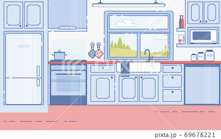 House Kitchen Classic Design Interior Flat Vector 69678221
