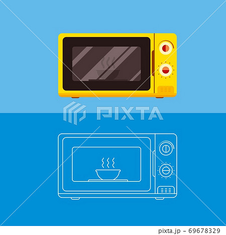 Microwave oven with a dish inside.Flat vector illustration. Microwave oven with a dish inside.Flat vector illustration. 69678329