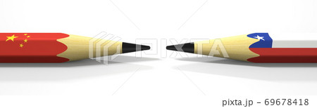 Pencils with flags of China and Chile. Political conflict concept. 3d rendering Pencils with flags of China and Chile. Political conflict concept. 3d rendering 69678418