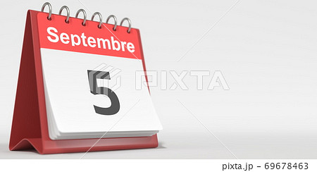 September 5 date written in French on the flip calendar page, 3d rendering 69678463