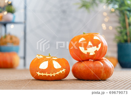 Carving pumpkin in the room. 69679073