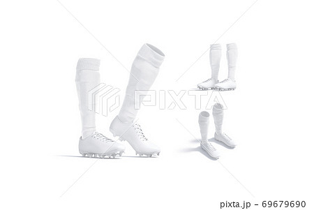 Blank white soccer boots with socks mockup, different views 69679690