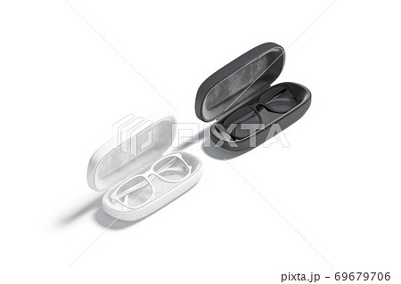 Blank black and white opened case with glasses mockup, isolated 69679706