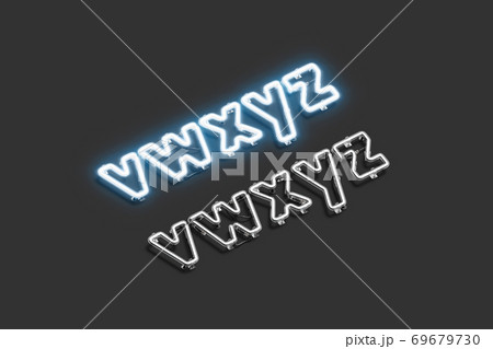 Neon v w x y z symbols, illuminated font mockup 69679730