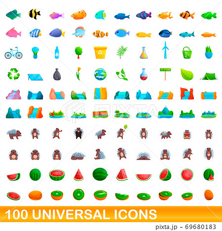 100 universal icons set, cartoon style 100 universal icons set, cartoon style 69680183
