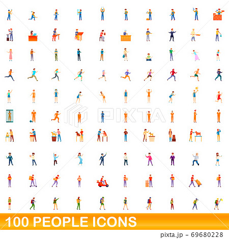 100 people icons set, cartoon style 69680228
