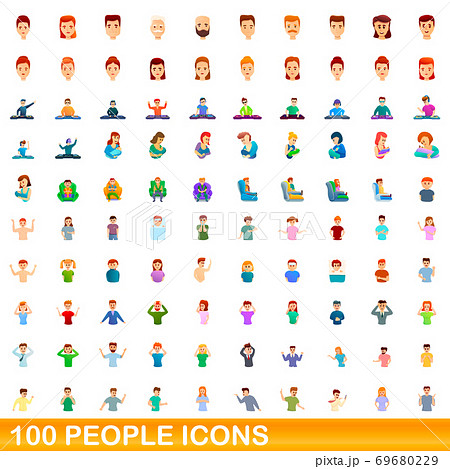 100 people icons set, cartoon style 100 people icons set, cartoon style 69680229