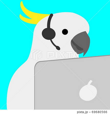 コールセンターのオペレーターとして勤務する、ヘッドセットを着用した滑舌の良い キバタン オウム コールセンターのオペレーターとして勤務する、ヘッドセットを着用した滑舌の良い キバタン オウム 69680566