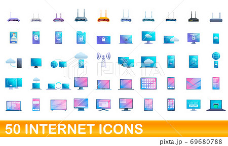 50 Internet icons set, cartoon style 69680788