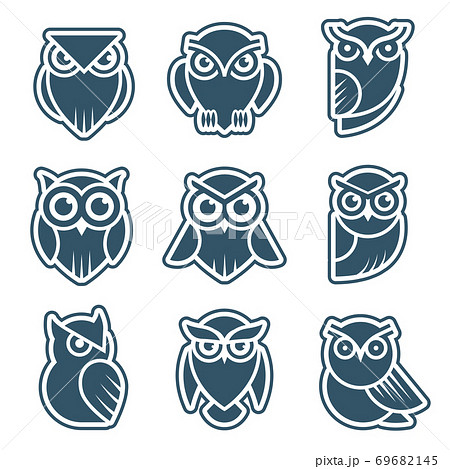 Owl logo. Stylized wild animal symbols bird face with feathers vector modern identity templates 69682145