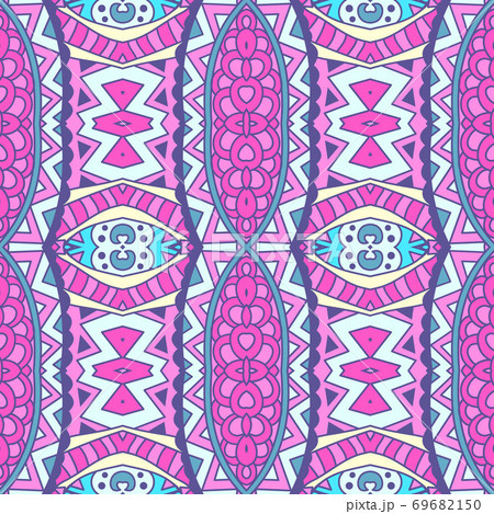 Abstract festive colorful ethnic tribal bohemian pattern Seamless nomadic geometric psychedelic colorful print. Ornamental doodle textile design 69682150
