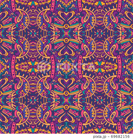 Abstract festive colorful ethnic tribal bohemian pattern Seamless nomadic geometric psychedelic colorful print. Ornamental doodle textile design Abstract festive colorful ethnic tribal bohemian pattern Seamless nomadic geometric psychedelic colorful print. Ornamental doodle textile design 69682156