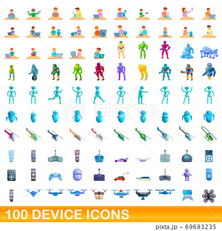 100 device icons set, cartoon style 69683235