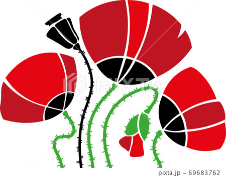 Red poppies in a row. Isolated on white background. Vector illustration 69683762