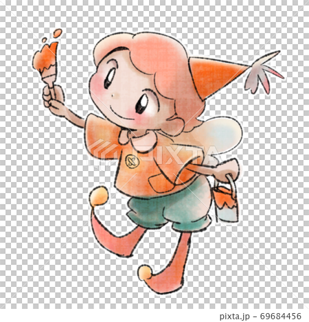 ペンキ塗りをしているこびとの男の子のイラスト素材 ペンキ塗りをしているこびとの男の子のイラスト素材