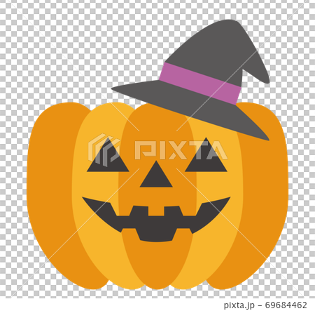 シンプルで可愛いハロウィンハットをかぶったかぼちゃのイラスト シンプルで可愛いハロウィンハットをかぶったかぼちゃのイラスト 69684462