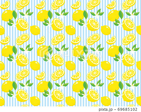 レモンのパターン 水色のストライプのイラスト素材